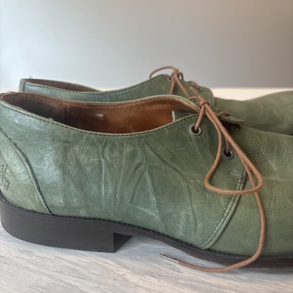 John Fluevog Men\'s Size 10 Olive Green Leather Oxford Lace Up Shoes